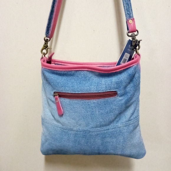 NWT Myra Bag Co Pink Leather & Denim Purse - Picture 7 of 7